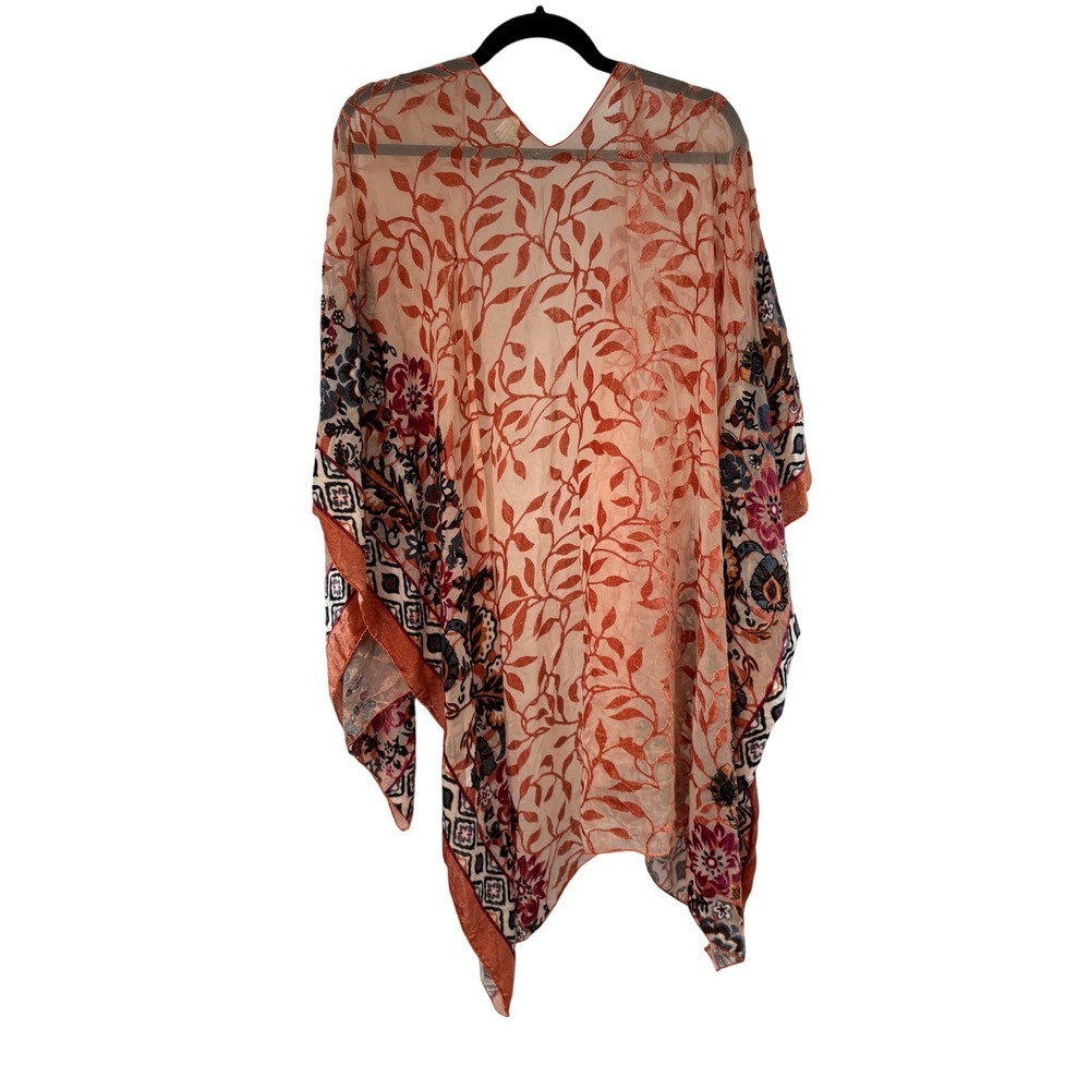 Simply Noelle Burn Out Velvet Orange Brown Kimono OS - Picture 2 of 5